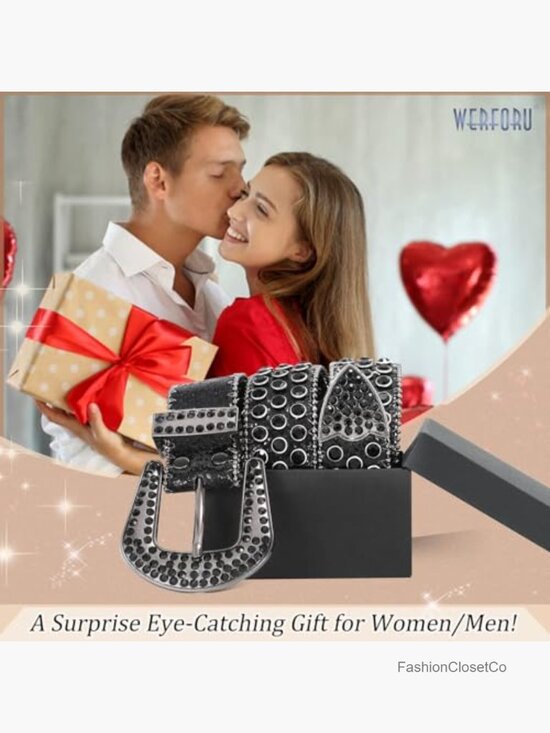 Western Rhinestone Studded Faux Leather Belt with Removable Buckle